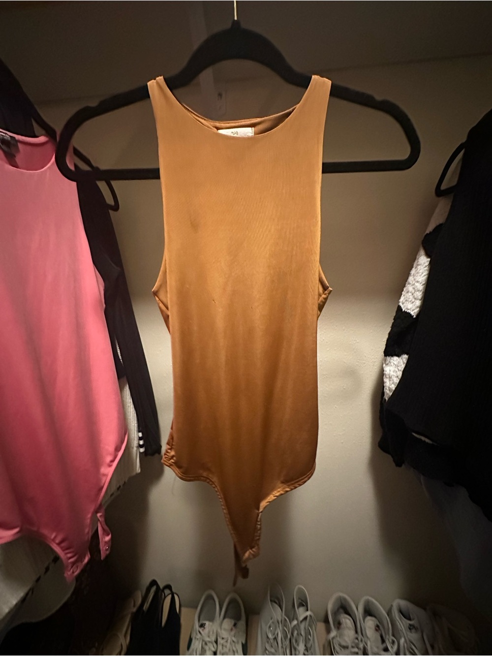 Sleeveless Ribbed Bodysuit in Warm Brown - Women